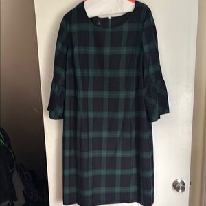 Talbots Green and Black Plaid Long Sleeve Dress